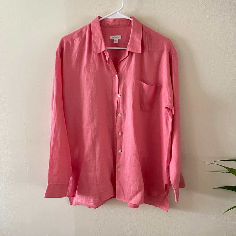 J. Jill Womens Medium Linen Button Up Shirt Pink Relaxed Lagenlook Casual Flaw